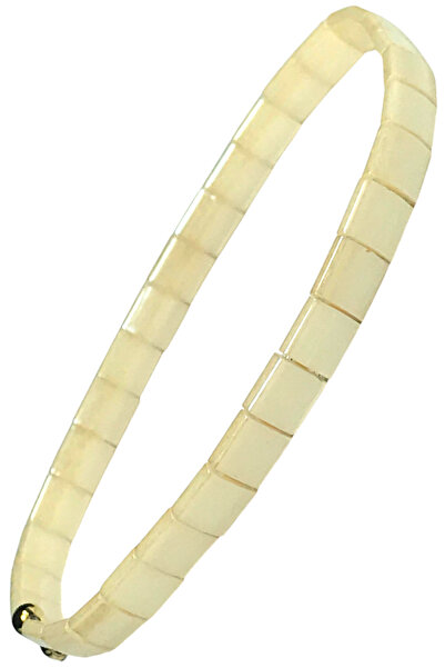 NAZLI TAKILAR Cream Colored Handmade Elastic Miyuki Tila Glass Beaded Bracele...