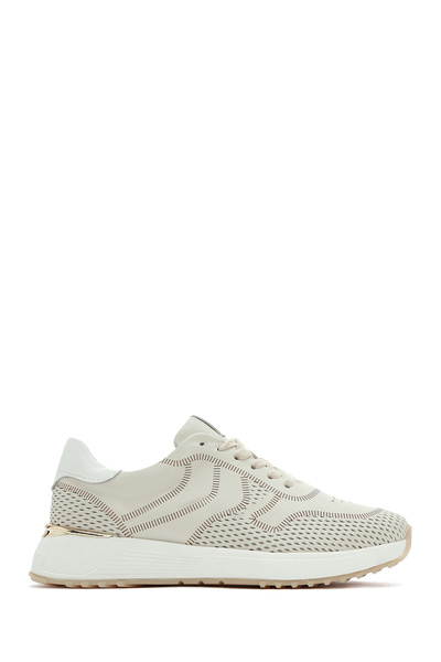 Derimod Kadın Krem Bağcıklı Kalın Tabanlı Deri Sneaker 25SFD372014