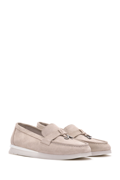 Derimod Kadın Bej Tokalı Süet Hakiki Deri Comfort Loafer Ayakkabı Casual Günlük Ayakkabı 25SFD151910
