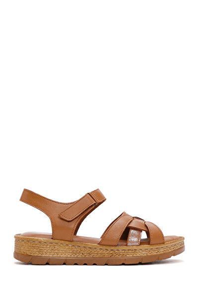 Derimod Women's Tan Ankle Strap Genuine Leather Comfort Sandals 25Sfd320714