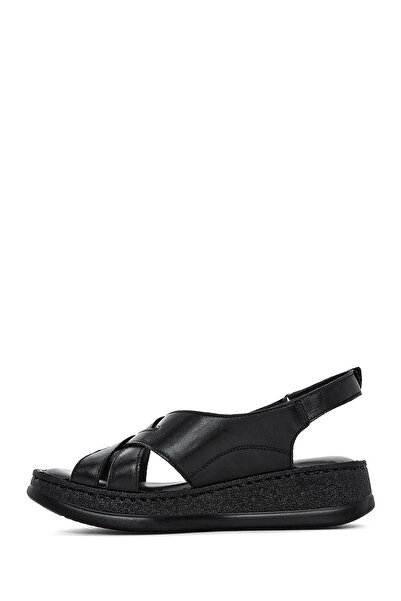 Derimod Women's Black Thick Soled Genuine Leather Comfort Sandals 25Sfd321518