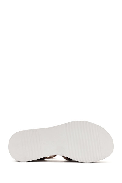 Derimod Women's Gray Ankle Strap Thick Soled Metallic Genuine Leather Sandals 25Sfd550132