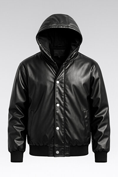 KOMODO Oversize Kapşonlu Erkek Deri Ceket Mont