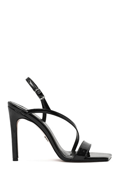 Derimod Women's Black Ankle Buckle High Thin Heeled Shoes Patent Leather Sandals 25Sfe391216