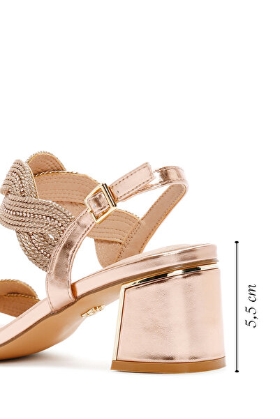 Derimod Women's Pink Braided Thick Short Heeled Shoes Sandals 25Sfd440714