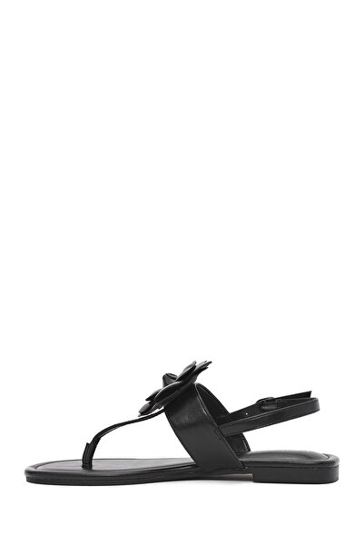 Derimod Women's Black Flower Detailed Flip Flops Sandals 25Sfe 401218