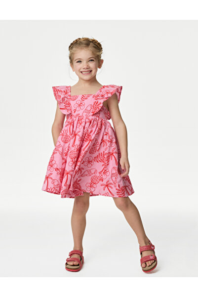 Marks & Spencer Saf Pamuklu Çiçek Desenli Elbise (2-7 Yaş)