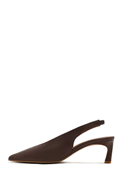 Derimod Women's Brown Open Back Elastic Short Heeled Leather Shoes 25Sfd 132218