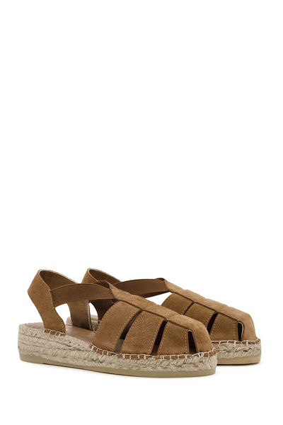 Derimod Γυναικεία Tan Suede Γνήσιο Δερμάτινο Σανδάλι Espadrille 25SFD205210