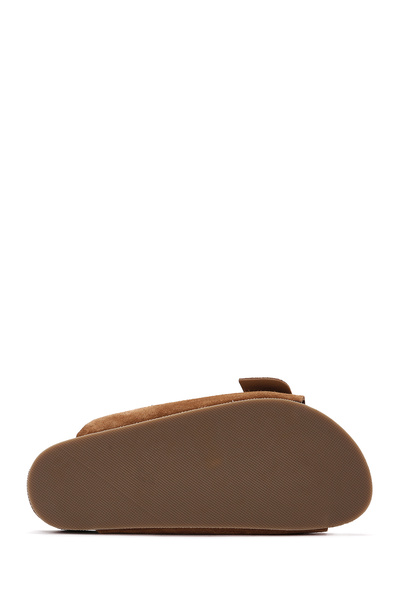 Derimod Kadın Taba Çift Tokalı Süet Deri Terlik 25SFD150210