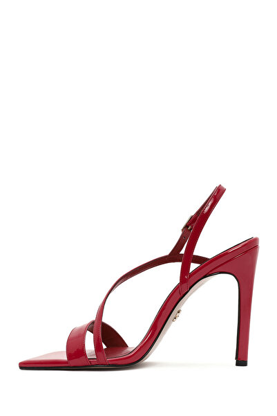 Derimod Kadın Kırmızı Bilekten Tokalı Yüksek İnce Topuklu Ayakkabı Rugan Sandalet 25SFE391216
