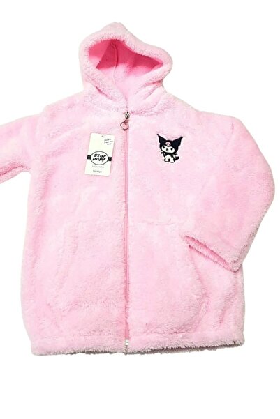 Genel Markalar Kız çocuk kapşonlu peluş hırka kromi armalı