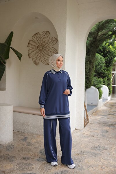 MİMİ Luxury Wear Γυναικείο Σετ Φούτερ Polo Neck Oversize - Σετ δύο τεμαχίων