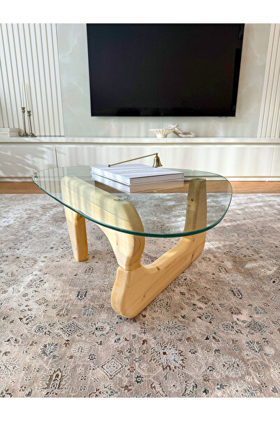 EFFE YAPI DEKOR Orta Sehpa - Naturel Renkli Asimetrik Model 90X65 Cm ( Temperli Cam )