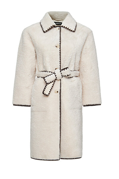Derimod Kadın Beyaz Peluş Deri Pardesü 24WGD5208FF