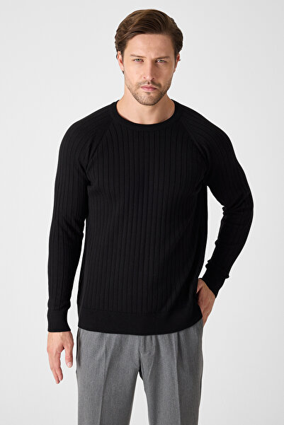 Frappoli Ανδρικό μαύρο πουλόβερ από ιταλικό βαμβακερό κορδόνι με λαιμόκοψη από την Solen