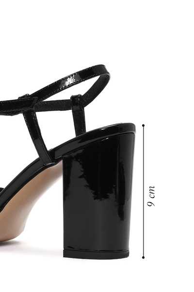 Derimod Women's Black Ankle Strap Stone Thick Heeled Leather Shoes 24Wfd 230616