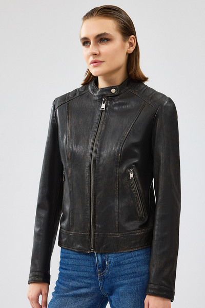 Derimod Weekend Kadın Kahverengi Vintage Deri Ceket 24WGM5229G6