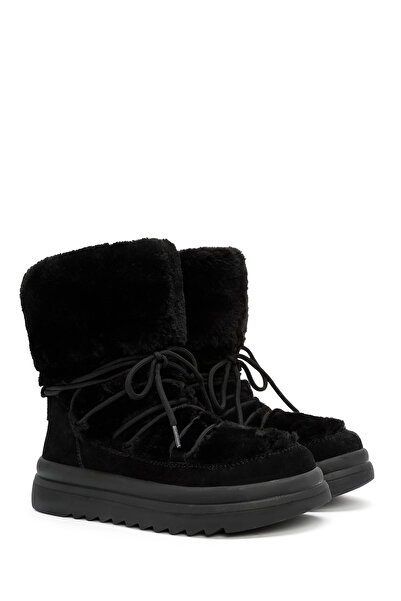 Derimod Women's Black Fur Detailed Leather Boots 24Wfd 405414