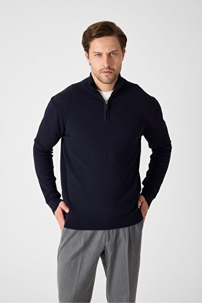 Frappoli Tolex Чоловічий синій светр з напівзастібкою з бавовняної суміші
