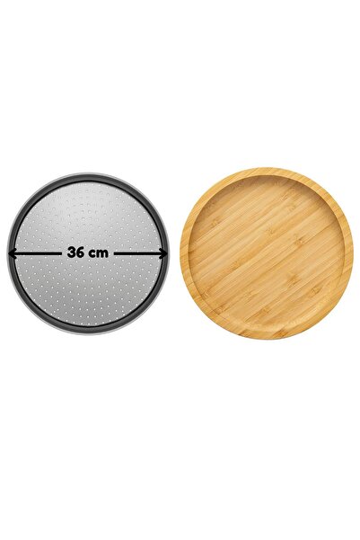 Atlas Mutfak Large Size Perforated Pizza Tray Lahmacun Tray 36 cm and Bamboo ...