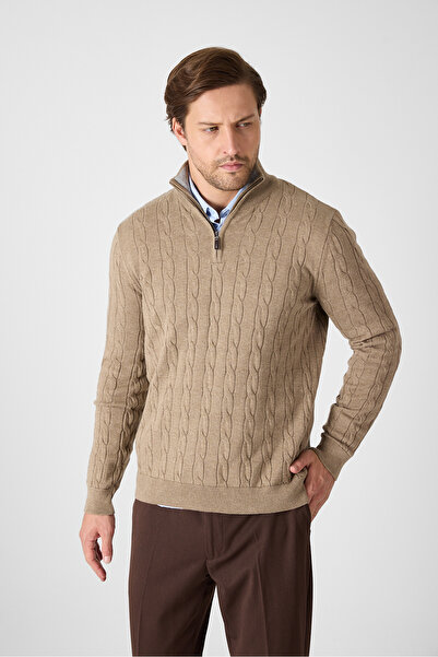 Frappoli Satka Men's Mink Thick Hair Knitted Half Zipper Cotton Sweater