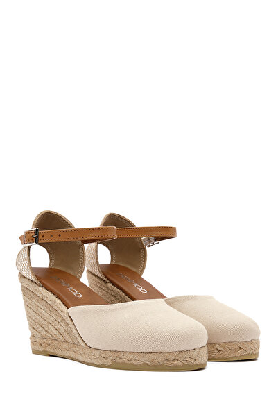 Derimod Kadın Bej Bilekten Bantlı Dolgu Topuklu Espadril 25SFD20586F