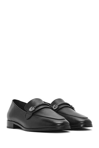 Derimod Kadın Siyah Tokalı Hakiki Deri Maskülen Loafer, Casual Ayakkabı, Günlük Ayakkabı 25SFD182218
