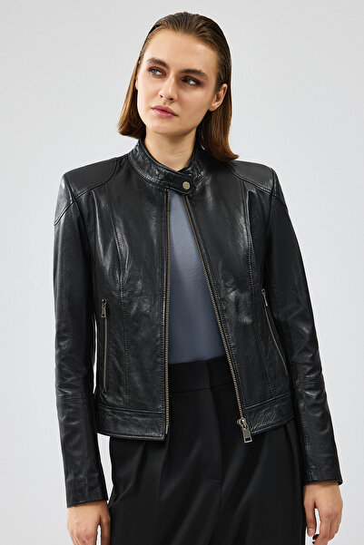 Derimod Prima Kadın Siyah Kısa Deri Ceket 24WGM524551
