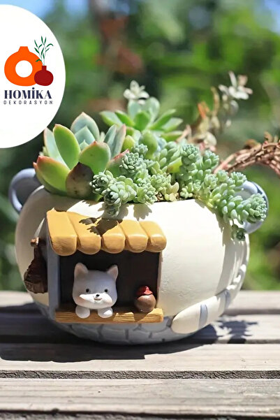 homika dekorasyon Dekoratif Kedi Figürlü Sukulent ve Çiçek Saksısı Sevimli Tasarım Mini Bitki Saksı