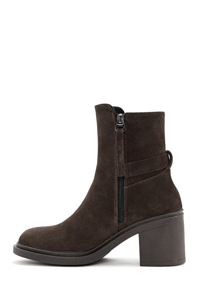 Derimod Kadın Kahverengi Topuklu Fermuarlı Süet Deri Bot 24WFD211010