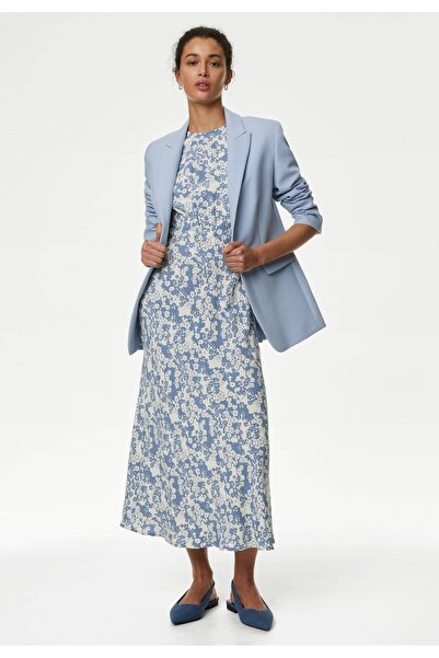 Marks & Spencer Çiçek Desenli Kısa Kollu Midi Elbise