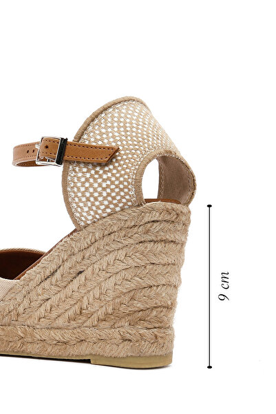 Derimod Kadın Bej Bilekten Bantlı Dolgu Topuklu Espadril 25SFD20586F