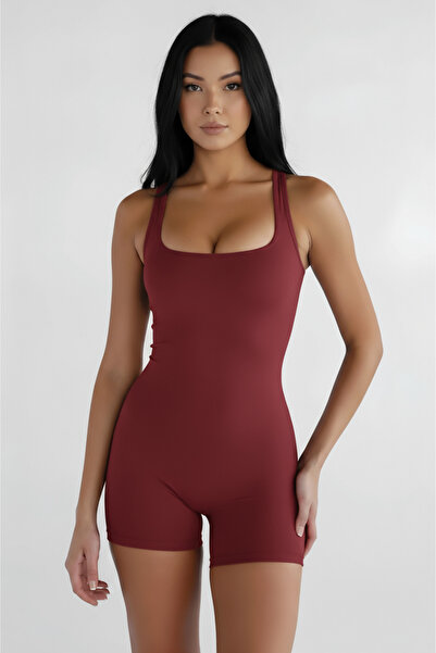 Thestiluxe Deep Back Low-Cut Strap Recovery Sport Shorts Jumpsuit