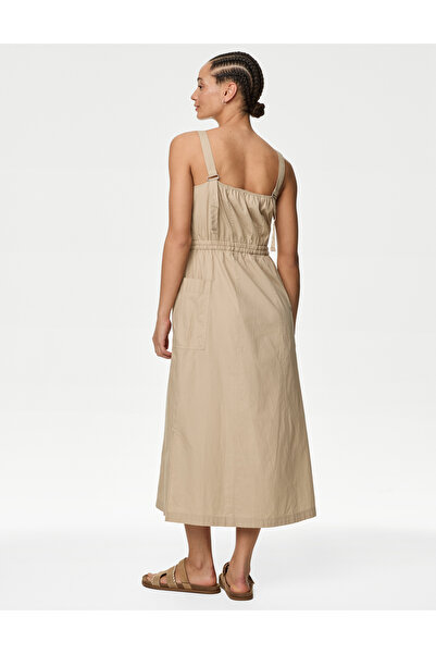 Marks & Spencer Saf Pamuklu Midi Utility Elbise