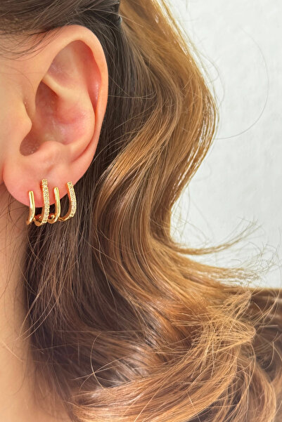 Leo'Stone Tek Delik Çoklu Görünüm Renk Atmaz Kadın Çelik Küpe