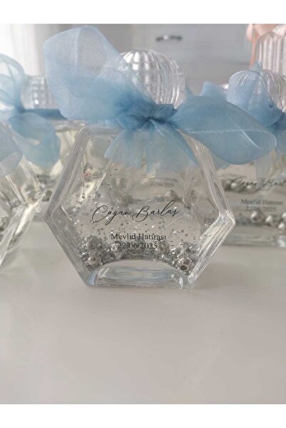 ÇBK Hediyelik Cam Şişe Renkli Fiyonklu İncili Simli Kolonya Söz, Nişan, Kına,...