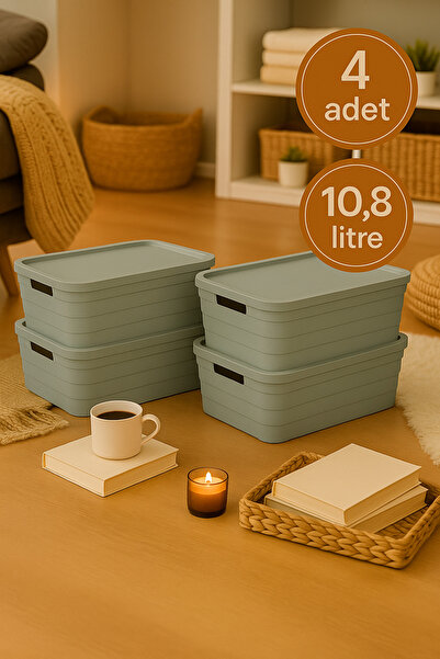 Nesto Home 4'lü Set Çok Amaçlı Renkli Kutu Kapaklı Ofis Organizeri 4x10,8 litre