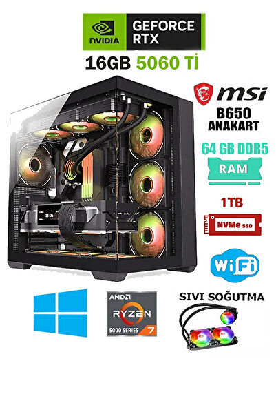 Dmc N336 (PUBG,GTA 5) RYZEN 7 7700,64GB DDR5 RAM,1TB M2 SSD,16GB RTX5060Ti OYUNCU BİLGİSAYAR KASASI