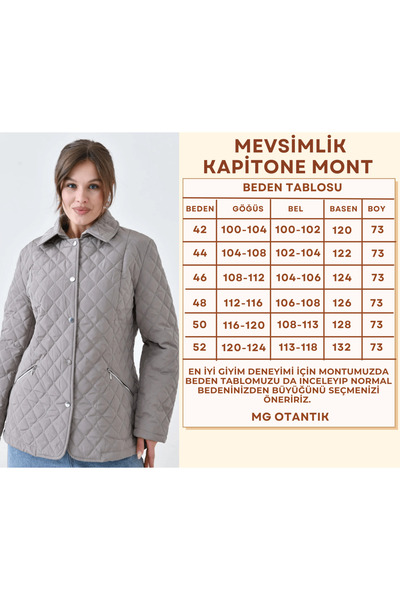 Butik Women's Plus Size Quilted Seasonal Coat with Pockets and Lining - Mg001