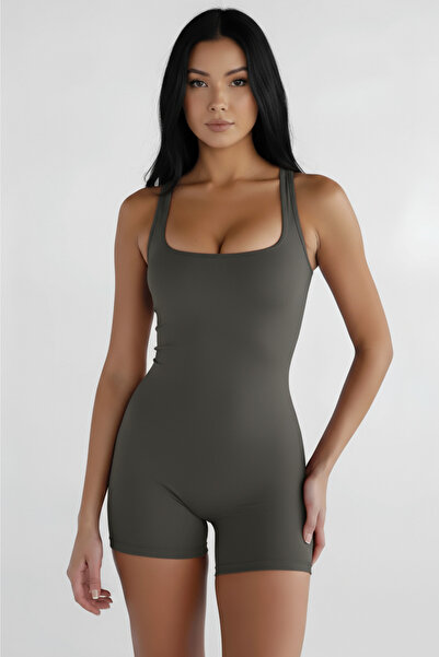 Thestiluxe Deep Back Low-Cut Strap Recovery Sport Shorts Jumpsuit