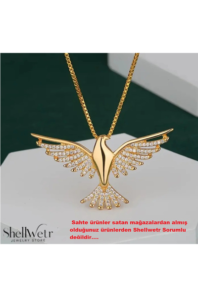shellwetr Anka Kuşu Altın Kaplama Kadın Kolye Küllerinden Doğmayı Temsili Olan Zerafet Kuş Kadin Kolye