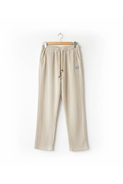 Namaste Vintage Cream Color Beli Lace-Up Pocket Long Leg Muslin Pants (100% Cotton)