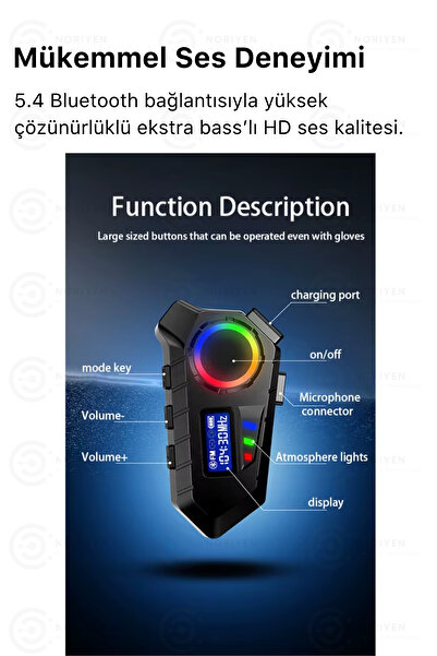 Noriyen Yeni Nesil Motosiklet Kask Interkom Mikrofonlu Gürültü Engelleyici Y30 Bluetooth Kulaklık