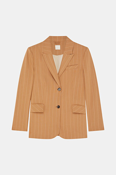 W Collection Camel Striped Mono Closure Jacket
