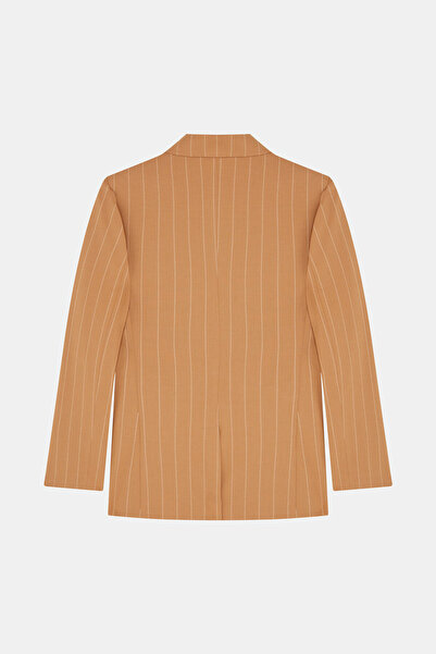 W Collection Camel Striped Mono Closure Jacket