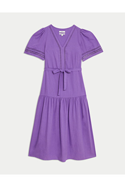 Marks & Spencer Kısa Kollu Midi Keten Elbise
