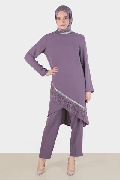 Alvina Feather-Detail Stone-Embellished Double Pant Set 30204