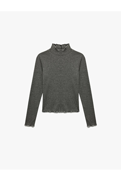 Koton Μακρυμάνικο μπλουζάκι με λεπτή εφαρμογή με βολάν με όρθιο γιακά