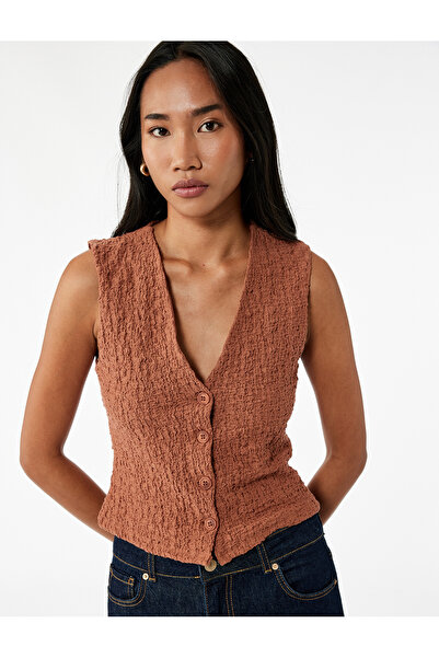 Koton Vestă cu nasturi din țesătură Bürümcük, slim fit, cu decolteu în V